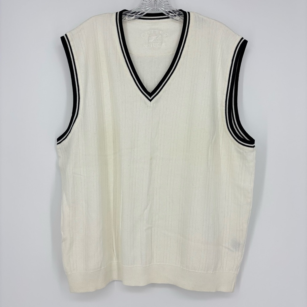 Cutter & Buck Golf X-Large White & Navy V-Neck Sweater Vest Casual Classic